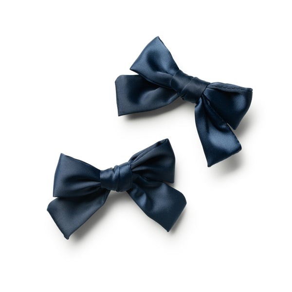 Halo Luxe Rosa Vintage Satin Double Bow Clips - Navy