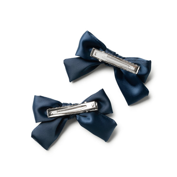 Halo Luxe Rosa Vintage Satin Double Bow Clips - Navy