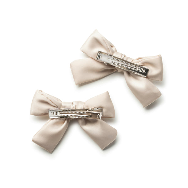 Halo Luxe Rosa Vintage Satin Double Bow Clips - Champagne