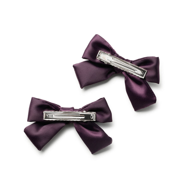 Halo Luxe Rosa Vintage Satin Double Bow Clips - Plum