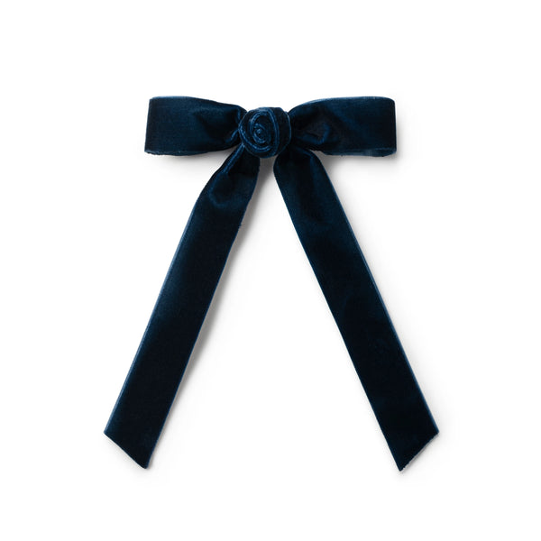 Halo Luxe Rosette Velvet Long Tail Clip - Navy