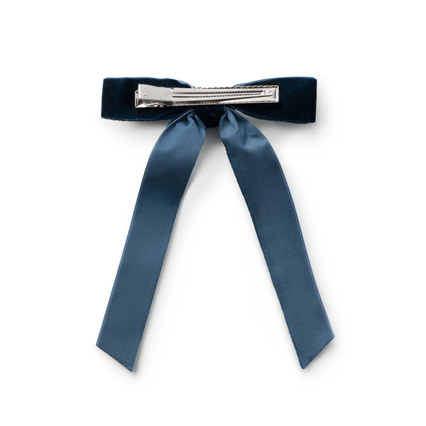 Halo Luxe Rosette Velvet Long Tail Clip - Navy