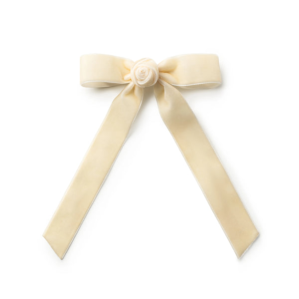 Halo Luxe Rosette Velvet Long Tail Clip - Cream