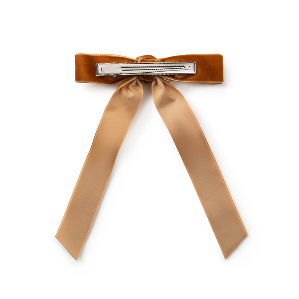 Halo Luxe Rosette Velvet Long Tail Clip - Caramel