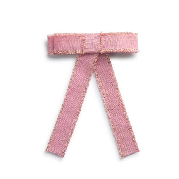 Sweetie Linen Fringe Bow Clip - Hot Pink