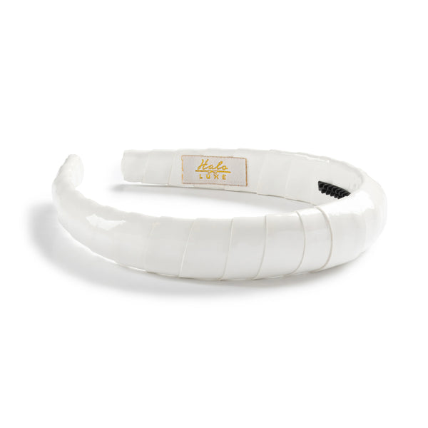 Halo Luxe Taffy Patent Leather Padded Wrapped Headband - White