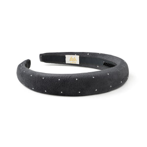 Black Velvet Headband with small white studs on a white background
