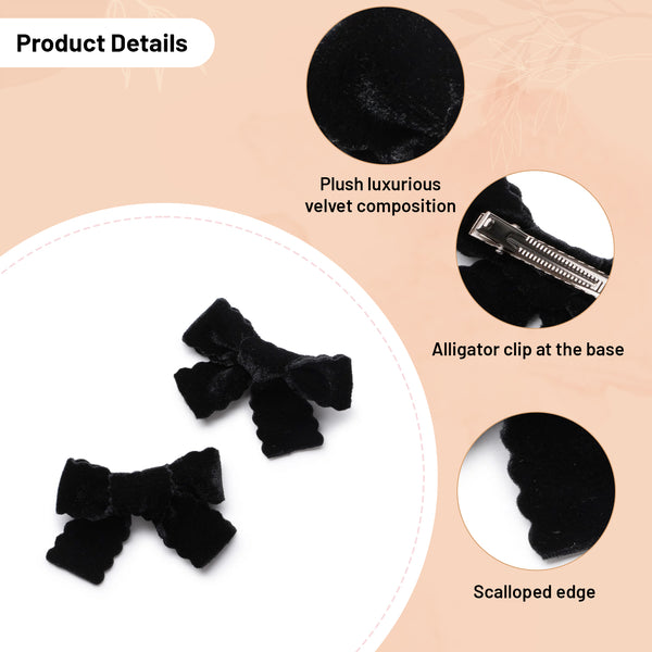 Halo Luxe Ava Scalloped Velvet Double Clip Set - Black