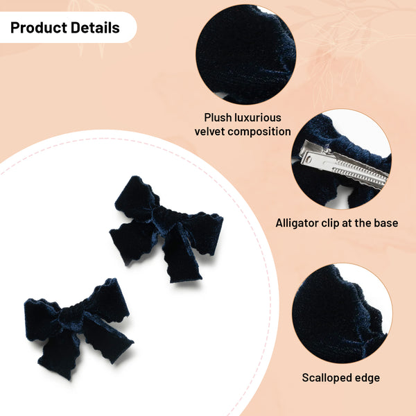 Halo Luxe Ava Scalloped Velvet Double Clip Set - Navy