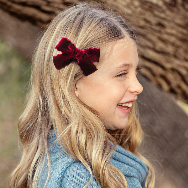 Halo Luxe Ava Scalloped Velvet Double Clip Set - Wine