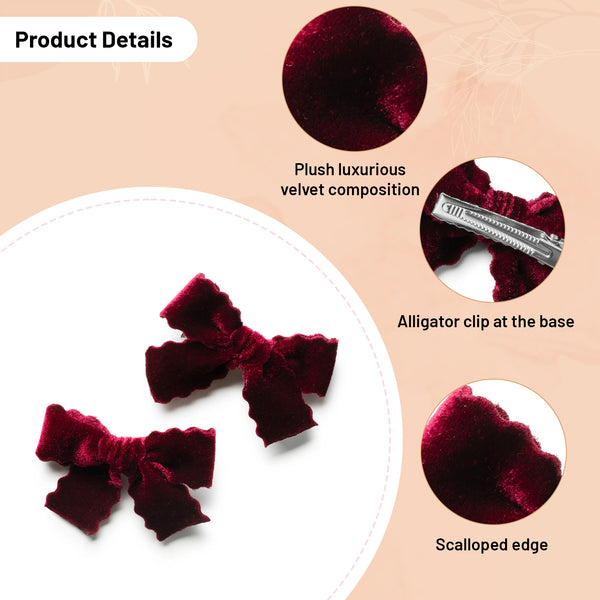 Halo Luxe Ava Scalloped Velvet Double Clip Set - Wine