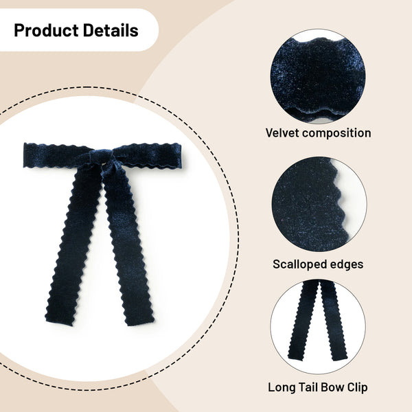 Halo Luxe Ava Scalloped Velvet Long Tail Clip - Navy