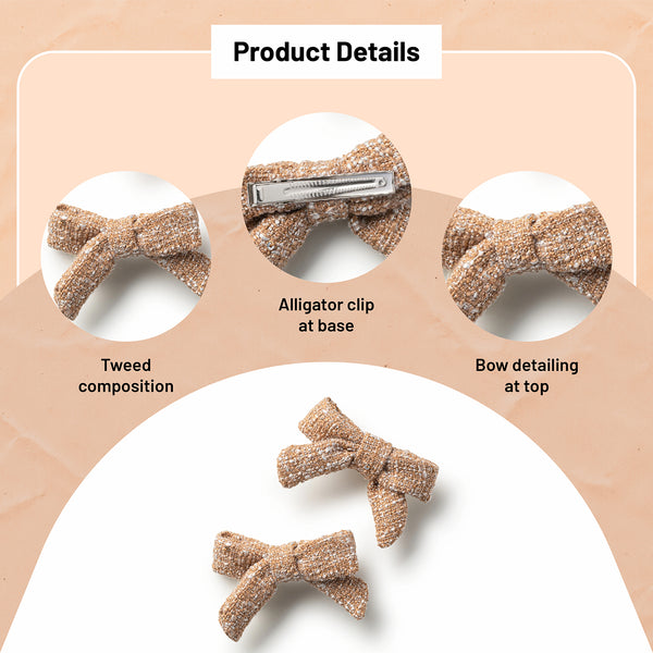 Halo Luxe Clara Tweed Double Clip Set - Caramel