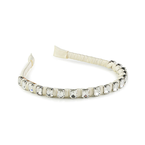 Halo Luxe Crystal Satin Headband - Off White