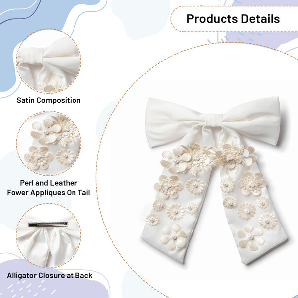 Halo Luxe Dalia Pearl Flower Embellished Satin Long Tail Clip - Ivory