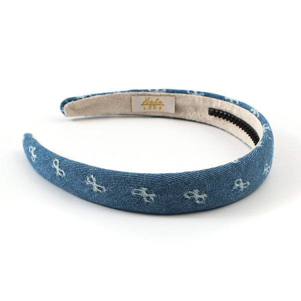 Halo Luxe Rae Denim Signature Bow Printed Headband - Light Jean Wash