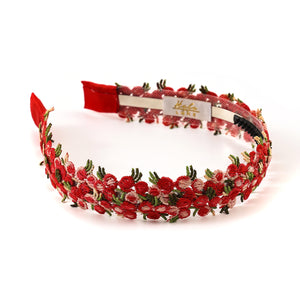Halo Luxe Gia Embroidered Floral Headband - Cherry Red