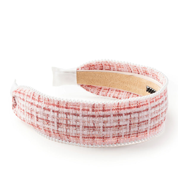 Halo Luxe Estella Tweed Pearl Trimmed Headband - Rose