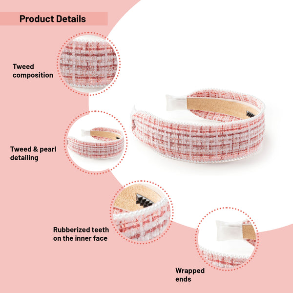 Halo Luxe Estella Tweed Pearl Trimmed Headband - Rose