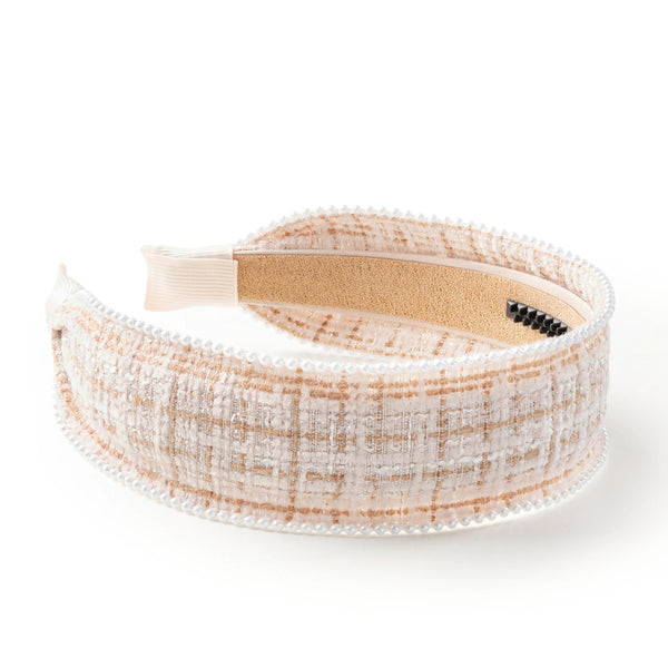 Halo Luxe Estella Tweed Pearl Trimmed Headband - Tan/Ivory
