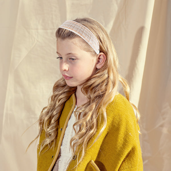Halo Luxe Estella Tweed Pearl Trimmed Headband - Tan/Ivory
