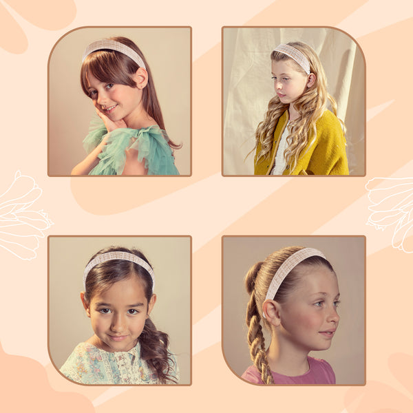 Halo Luxe Estella Tweed Pearl Trimmed Headband - Tan/Ivory