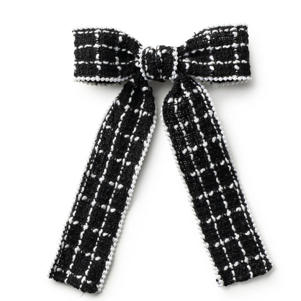 Halo Luxe Estella Tweed Pearl Trimmed Long Tail Clip - Black