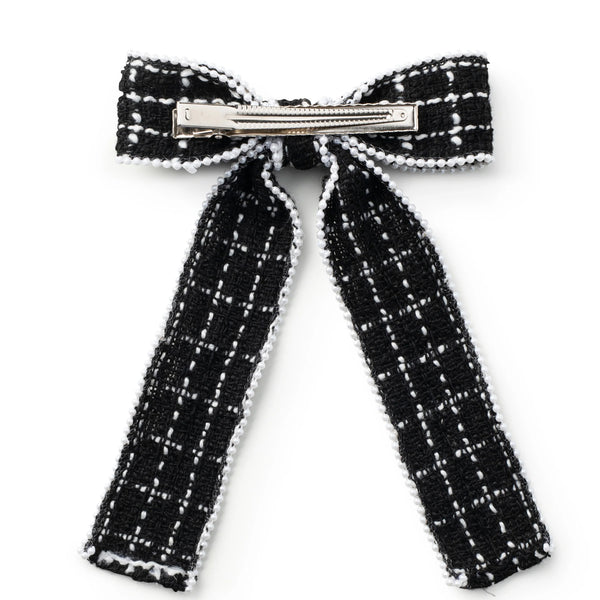 Halo Luxe Estella Tweed Pearl Trimmed Long Tail Clip - Black