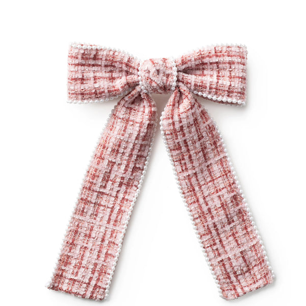 Halo Luxe Estella Tweed Pearl Trimmed Long Tail Clip - Rose
