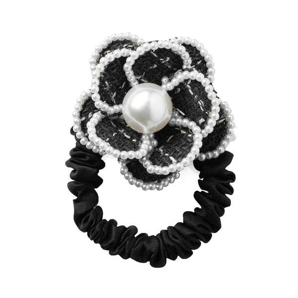 Halo Luxe Estella Tweed Pearl Trimmed Pony - Black