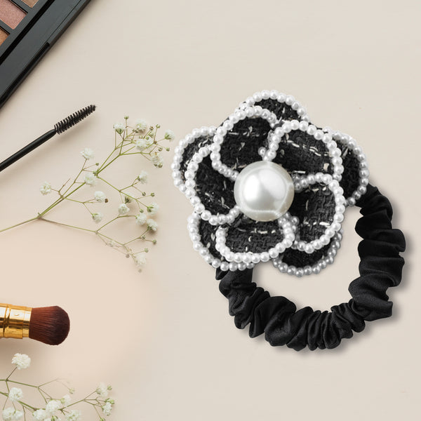 Halo Luxe Estella Tweed Pearl Trimmed Pony - Black