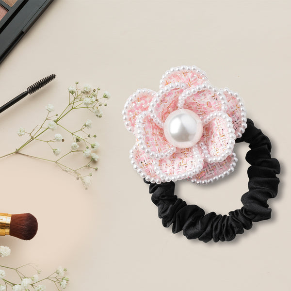 Halo Luxe Estella Tweed Pearl Trimmed Pony - Rose