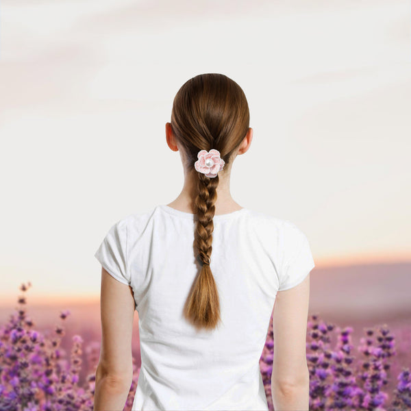 Halo Luxe Estella Tweed Pearl Trimmed Pony - Rose
