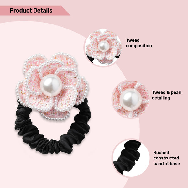 Halo Luxe Estella Tweed Pearl Trimmed Pony - Rose