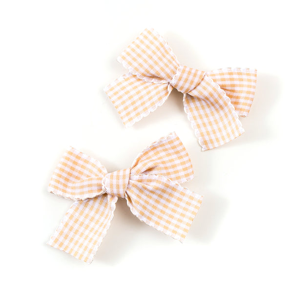 Halo Luxe Jocelyn Gingham Scalloped Double Clip Set - Buff