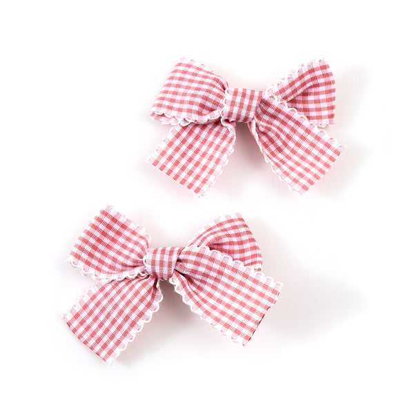 Halo Luxe Jocelyn Gingham Scalloped Double Clip Set - Mauve