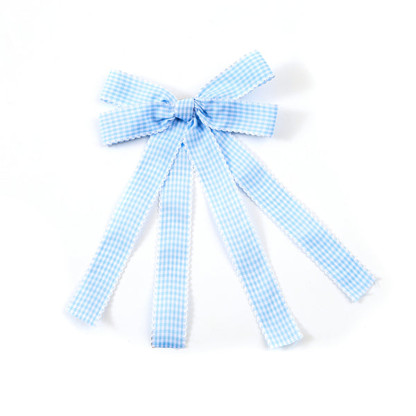Halo Luxe Jocelyn Gingham Scalloped Bow Hair Clip - Light Blue