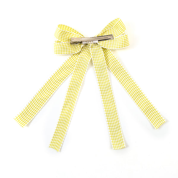 Halo Luxe Jocelyn Gingham Scalloped Bow Hair Clip - Yellow