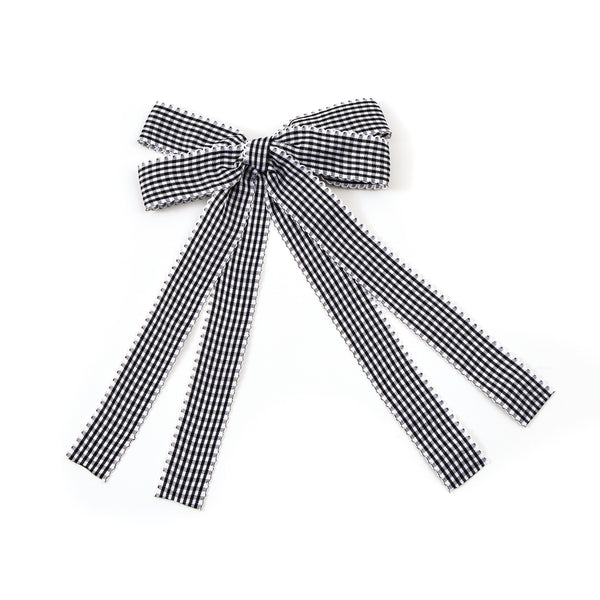 Halo Luxe Jocelyn Gingham Scalloped Bow Hair Clip - Black