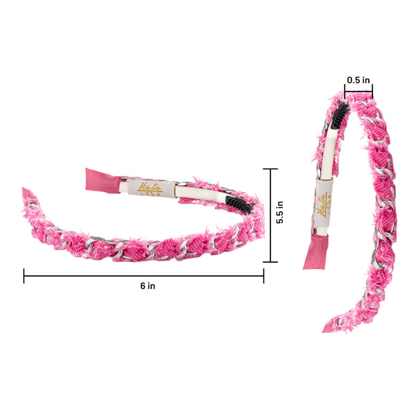 Halo Luxe Coco Silver Chain Headband - Hot Pink Denim