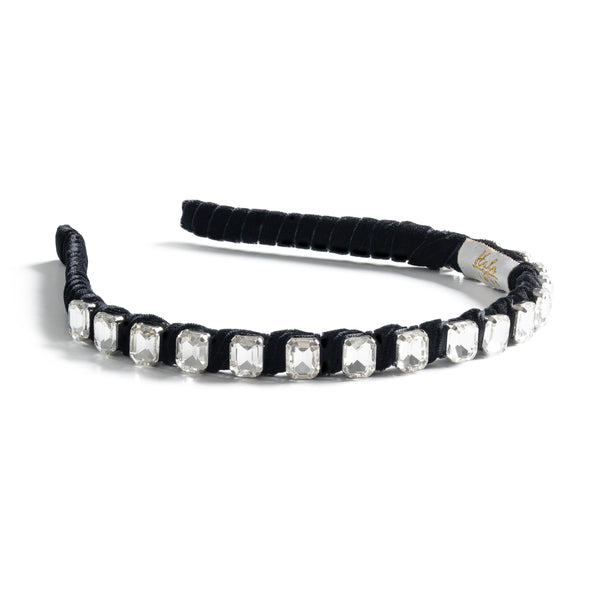 Halo Luxe Crystal Velvet Headband - Black