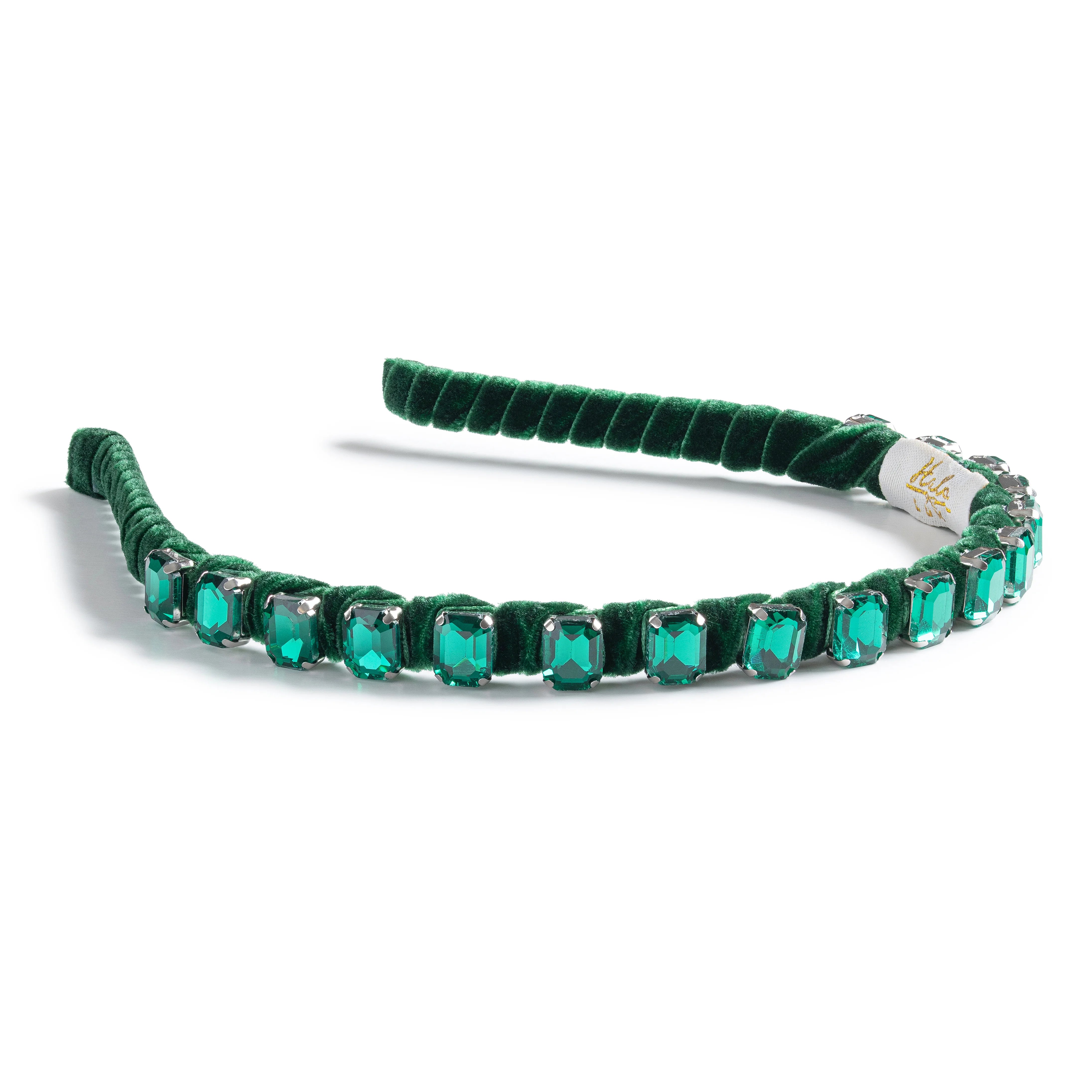 Green Crystal Velvet Headband for Girls