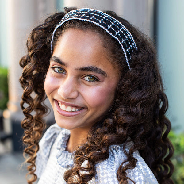 Halo Luxe Estella Tweed Pearl Trimmed Headband - Black