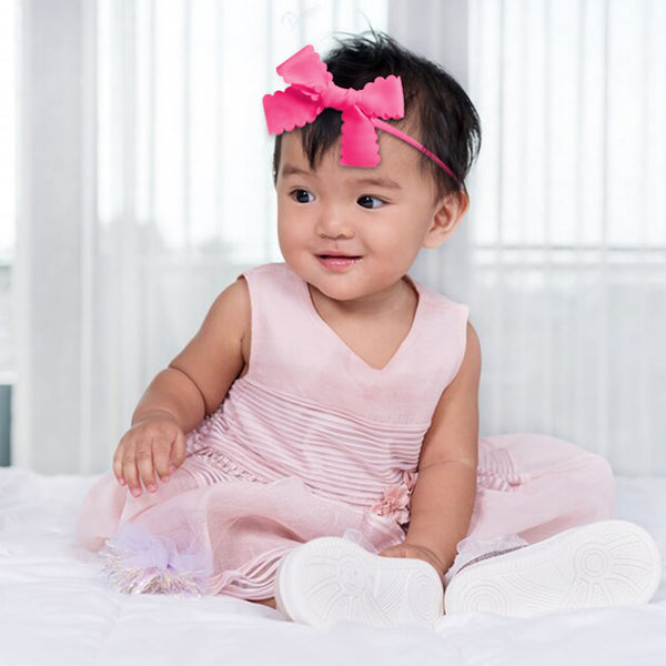 Halo Luxe Gumdrop Scalloped Satin Baby Bow Headband - Hot Pink