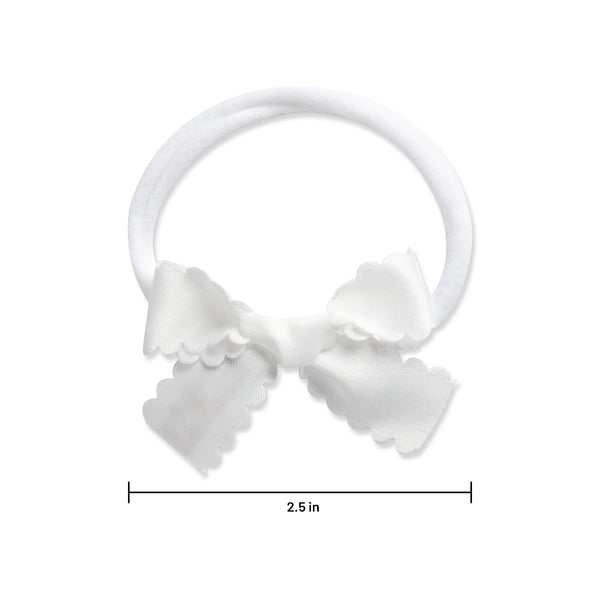 Halo Luxe Gumdrop Scalloped Satin Baby Bow Headband - White