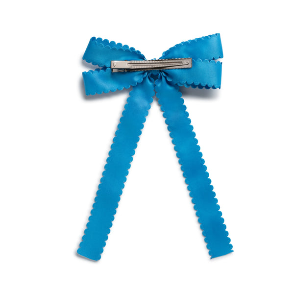 Halo Luxe Gumdrop Scalloped Satin Bow Clip - Cobalt