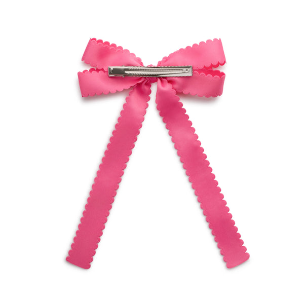 Halo Luxe Gumdrop Scalloped Satin Bow Clip - Hot Pink