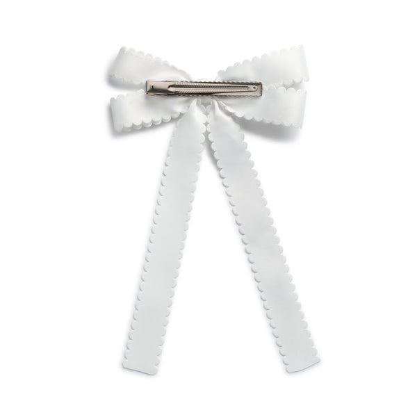 Halo Luxe Gumdrop Scalloped Satin Bow Clip - White