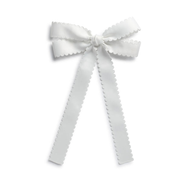 Halo Luxe Gumdrop Scalloped Satin Bow Clip - White