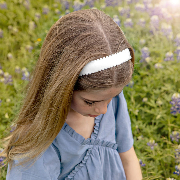 Halo Luxe Gumdrop Scalloped Satin Headband - White